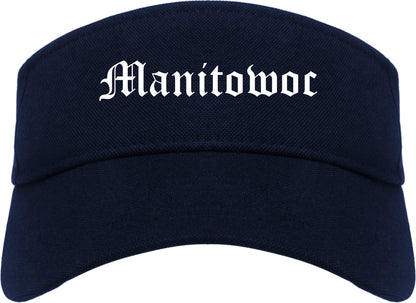 Manitowoc Wisconsin WI Old English Mens Visor Cap Hat Navy Blue