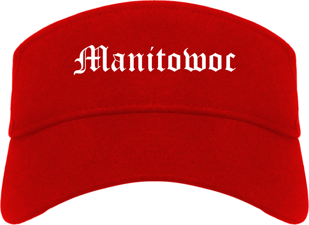 Manitowoc Wisconsin WI Old English Mens Visor Cap Hat Red