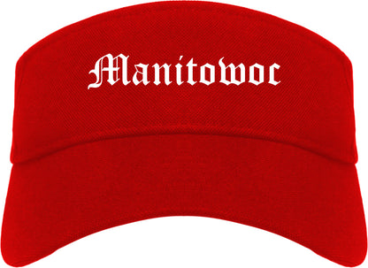 Manitowoc Wisconsin WI Old English Mens Visor Cap Hat Red