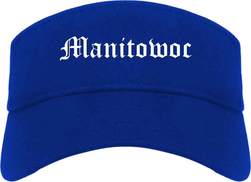 Manitowoc Wisconsin WI Old English Mens Visor Cap Hat Royal Blue