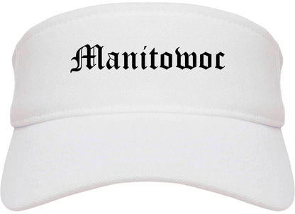 Manitowoc Wisconsin WI Old English Mens Visor Cap Hat White