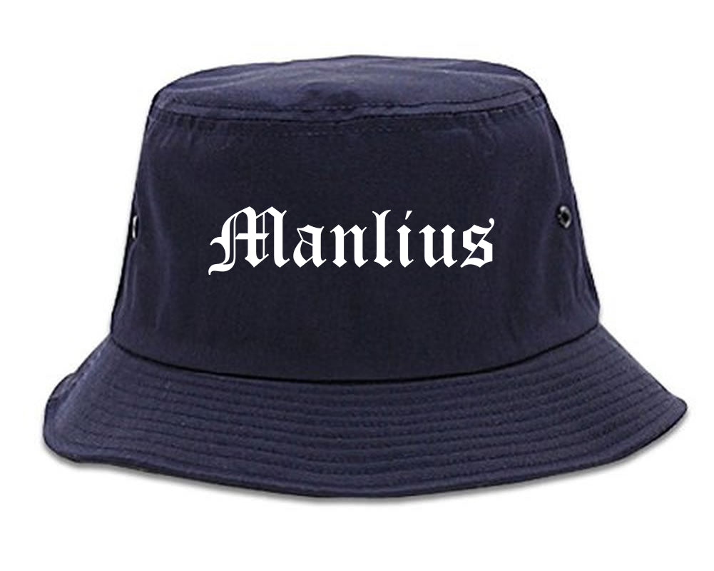 Manlius New York NY Old English Mens Bucket Hat Navy Blue