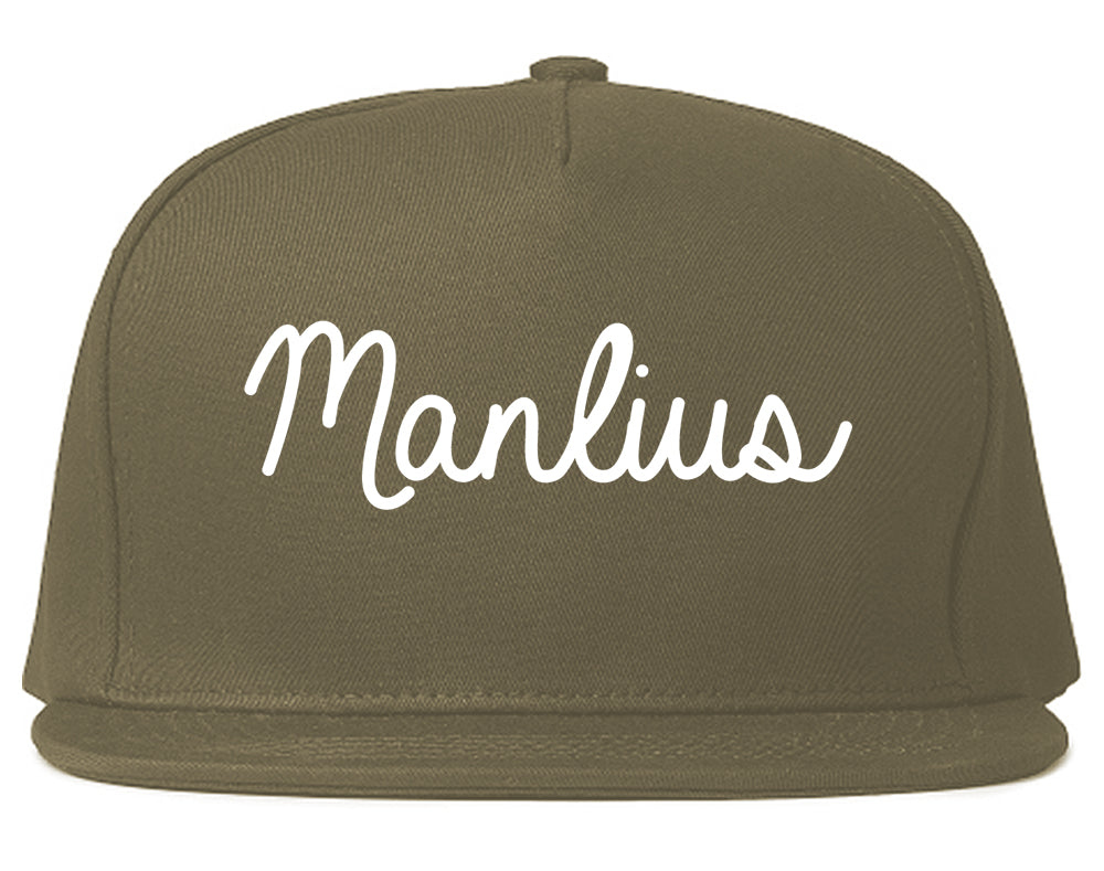 Manlius New York NY Script Mens Snapback Hat Grey