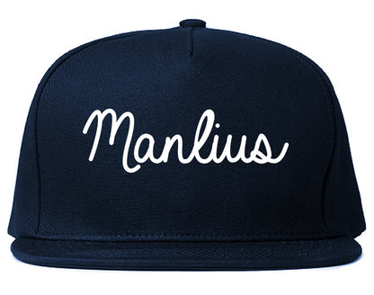 Manlius New York NY Script Mens Snapback Hat Navy Blue