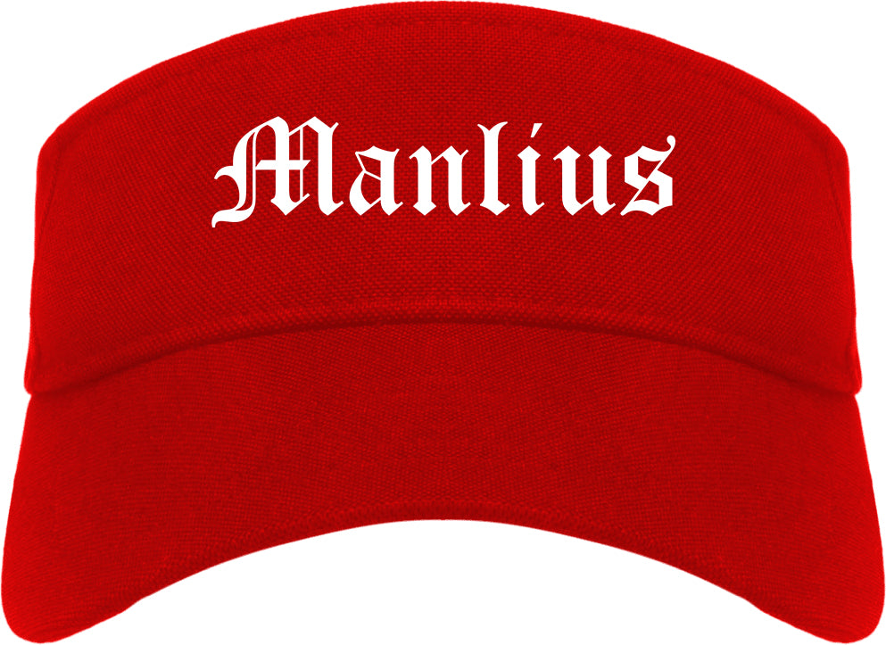 Manlius New York NY Old English Mens Visor Cap Hat Red