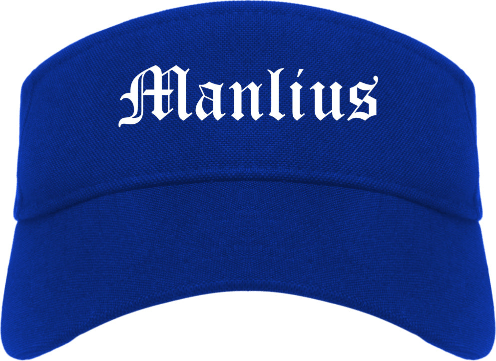 Manlius New York NY Old English Mens Visor Cap Hat Royal Blue