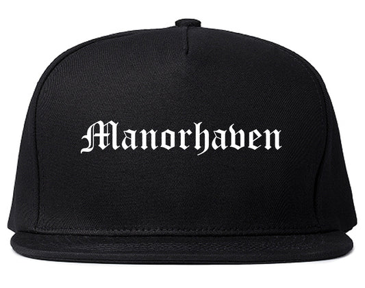 Manorhaven New York NY Old English Mens Snapback Hat Black