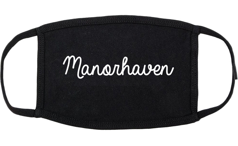 Manorhaven New York NY Script Cotton Face Mask Black