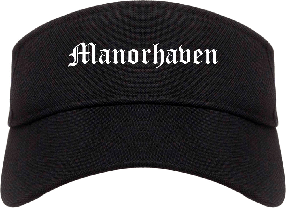 Manorhaven New York NY Old English Mens Visor Cap Hat Black