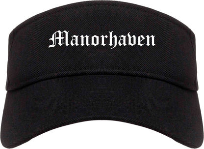 Manorhaven New York NY Old English Mens Visor Cap Hat Black