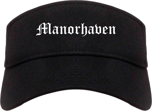 Manorhaven New York NY Old English Mens Visor Cap Hat Black