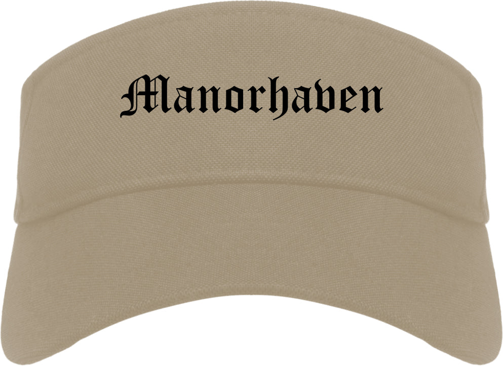 Manorhaven New York NY Old English Mens Visor Cap Hat Khaki