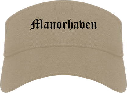 Manorhaven New York NY Old English Mens Visor Cap Hat Khaki