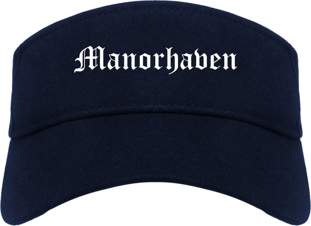 Manorhaven New York NY Old English Mens Visor Cap Hat Navy Blue