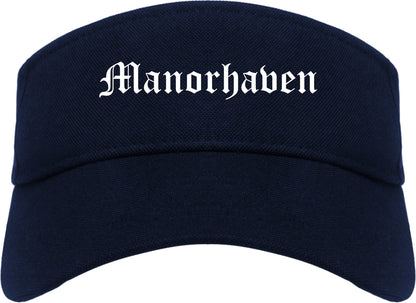 Manorhaven New York NY Old English Mens Visor Cap Hat Navy Blue