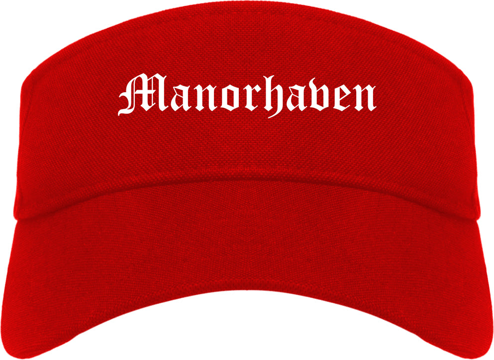 Manorhaven New York NY Old English Mens Visor Cap Hat Red