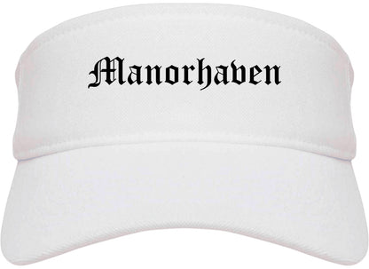 Manorhaven New York NY Old English Mens Visor Cap Hat White