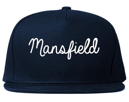 Mansfield Louisiana LA Script Mens Snapback Hat Navy Blue