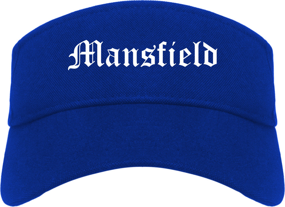 Mansfield Ohio OH Old English Mens Visor Cap Hat Royal Blue