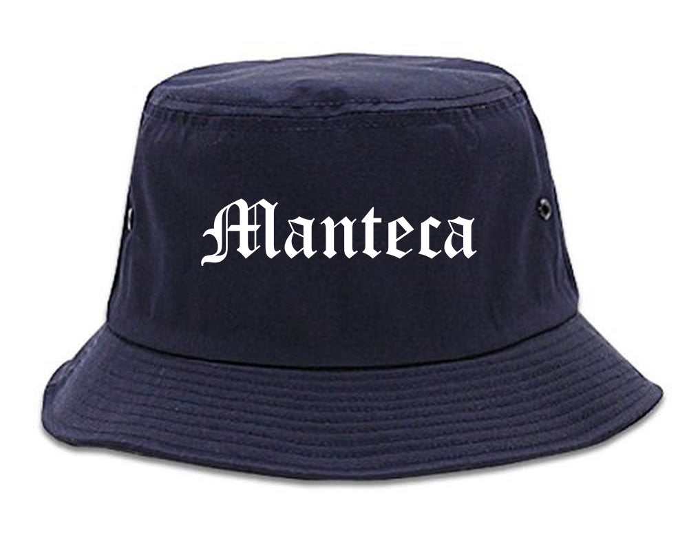 Manteca California CA Old English Mens Bucket Hat Navy Blue