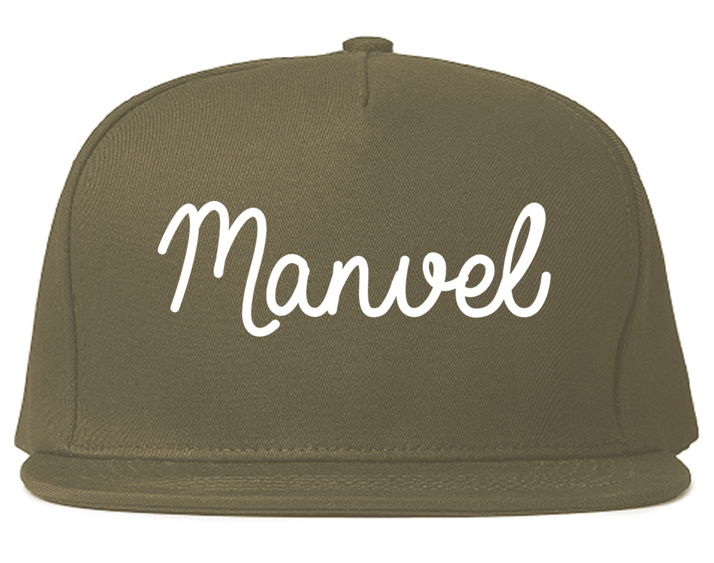 Manvel Texas TX Script Mens Snapback Hat Grey