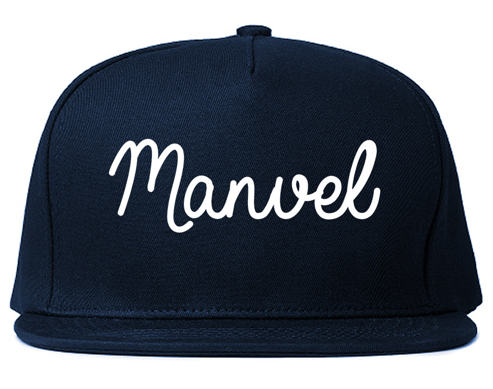 Manvel Texas TX Script Mens Snapback Hat Navy Blue