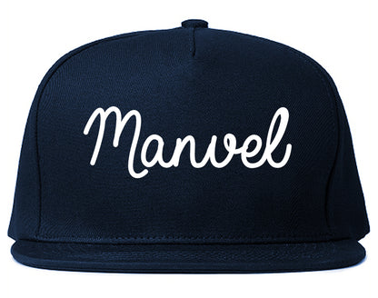 Manvel Texas TX Script Mens Snapback Hat Navy Blue
