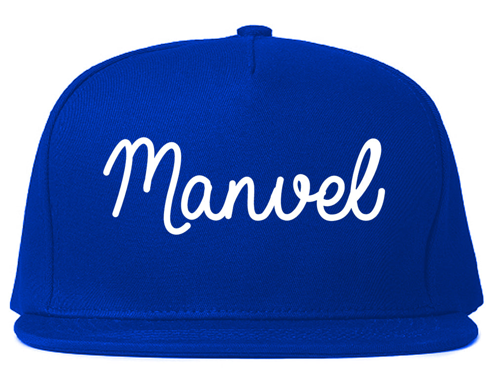 Manvel Texas TX Script Mens Snapback Hat Royal Blue