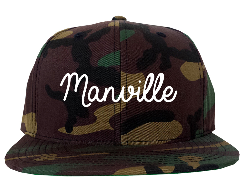 Manville New Jersey NJ Script Mens Snapback Hat Army Camo