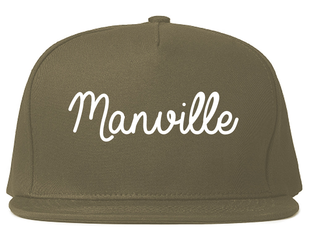 Manville New Jersey NJ Script Mens Snapback Hat Grey