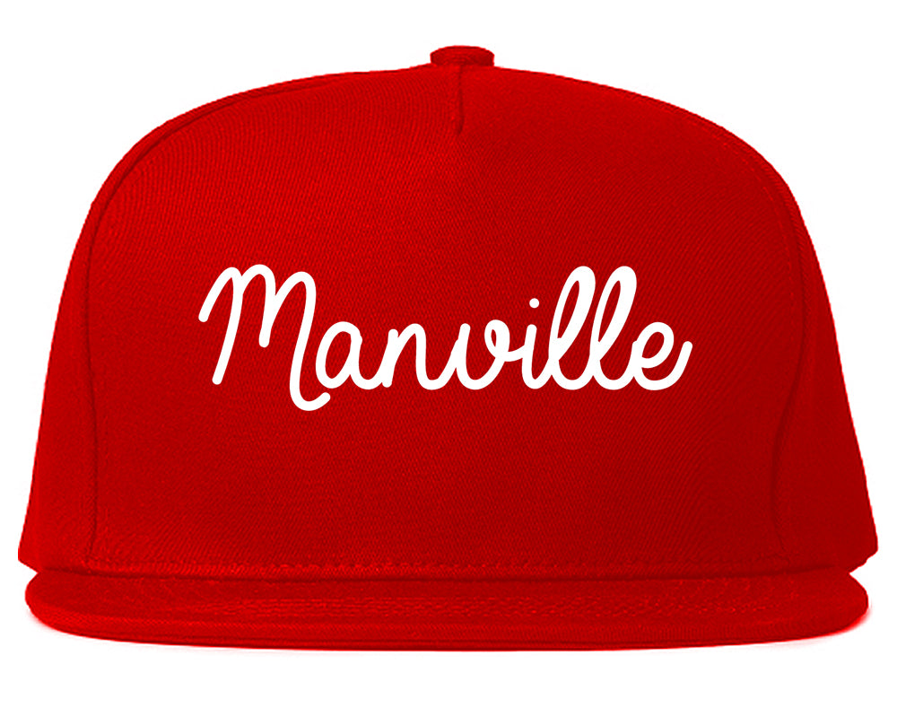 Manville New Jersey NJ Script Mens Snapback Hat Red