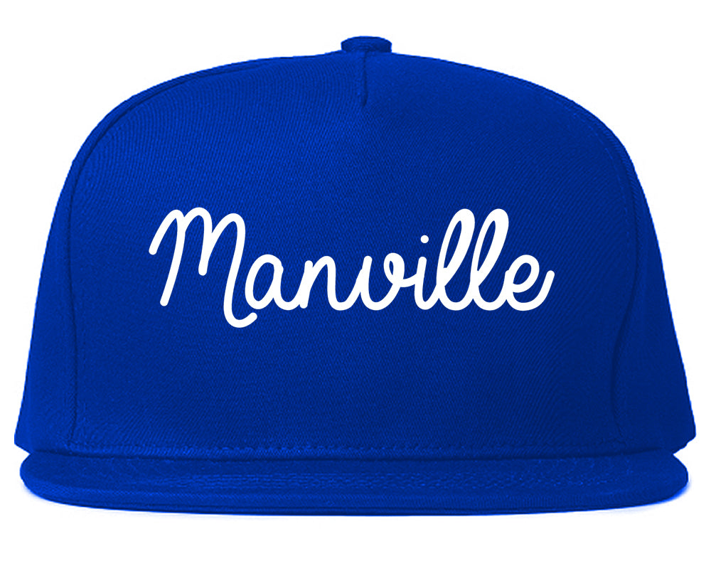Manville New Jersey NJ Script Mens Snapback Hat Royal Blue