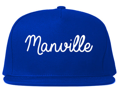 Manville New Jersey NJ Script Mens Snapback Hat Royal Blue