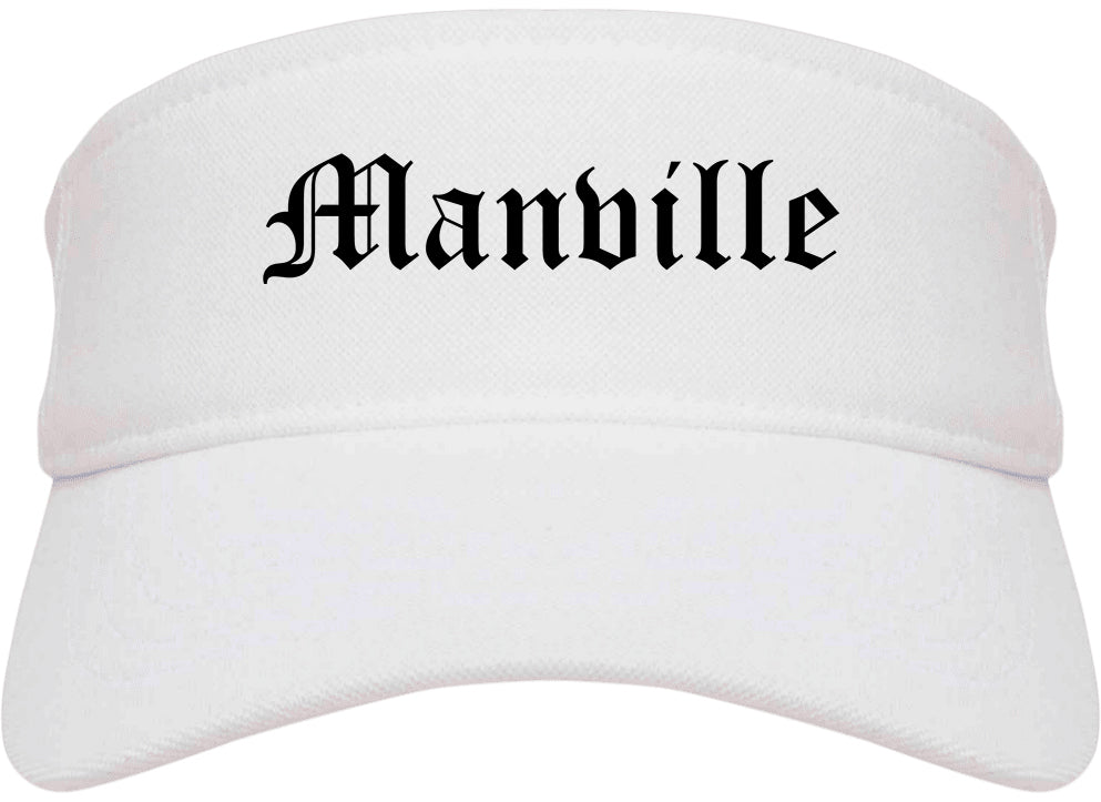 Manville New Jersey NJ Old English Mens Visor Cap Hat White