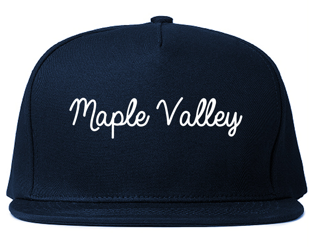 Maple Valley Washington WA Script Mens Snapback Hat Navy Blue
