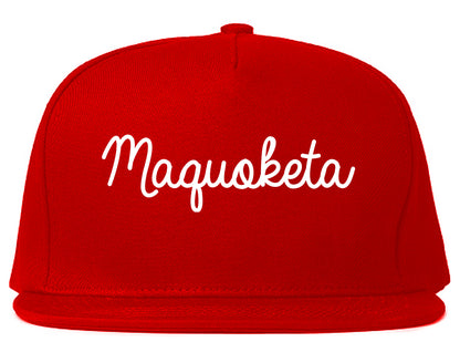 Maquoketa Iowa IA Script Mens Snapback Hat Red