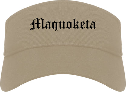 Maquoketa Iowa IA Old English Mens Visor Cap Hat Khaki