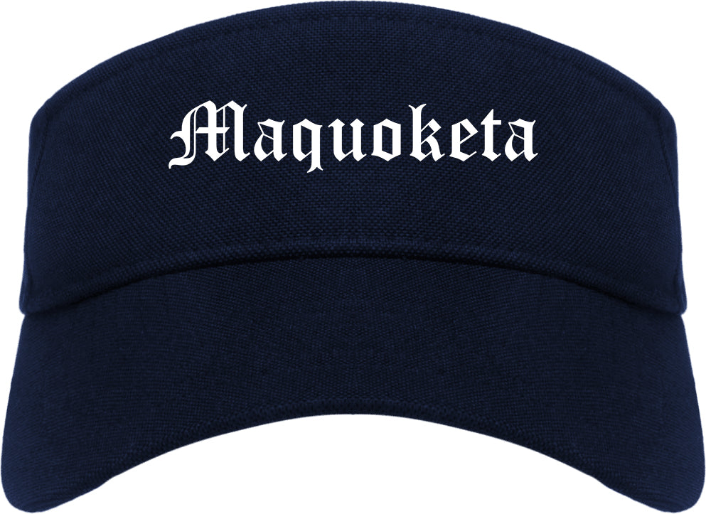 Maquoketa Iowa IA Old English Mens Visor Cap Hat Navy Blue