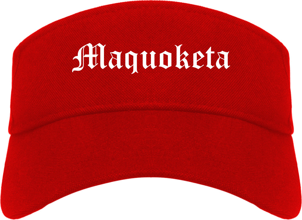 Maquoketa Iowa IA Old English Mens Visor Cap Hat Red