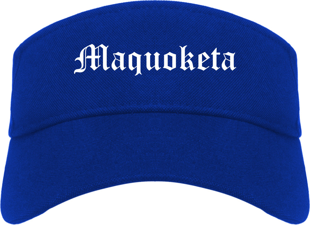 Maquoketa Iowa IA Old English Mens Visor Cap Hat Royal Blue