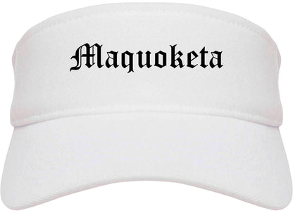 Maquoketa Iowa IA Old English Mens Visor Cap Hat White