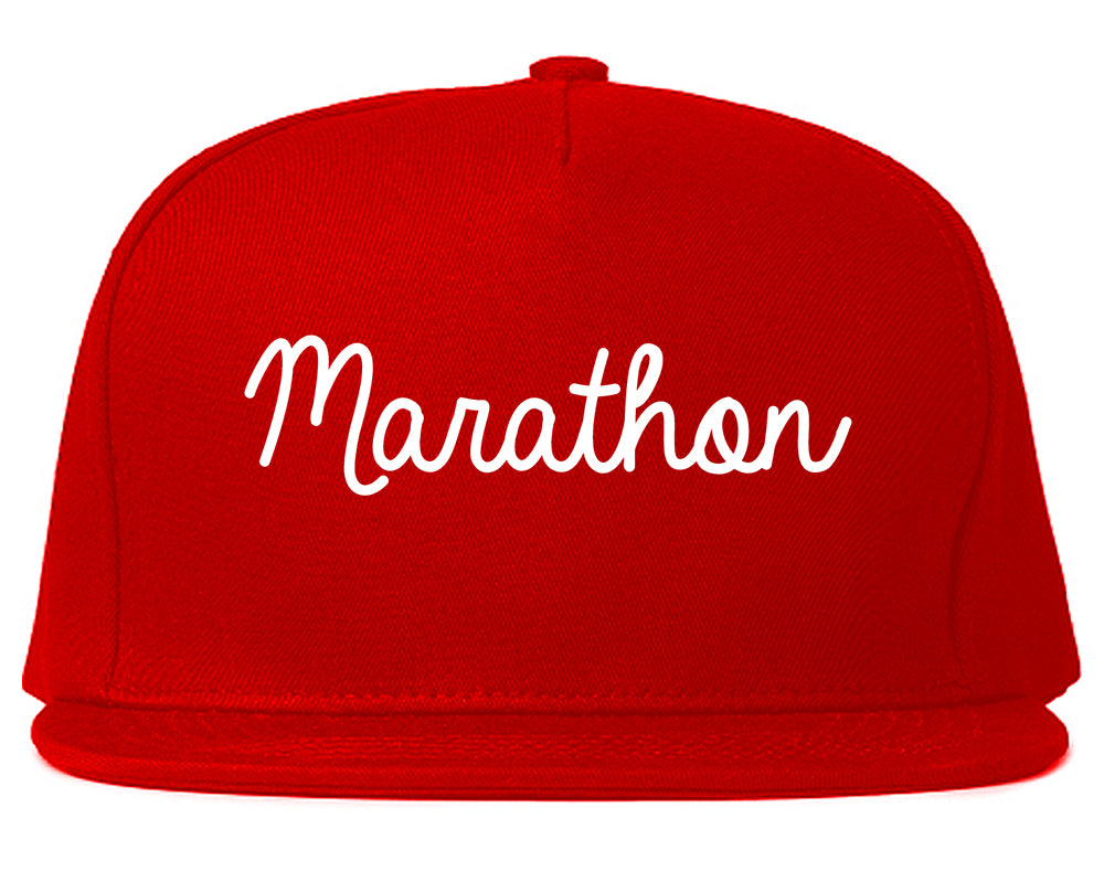 Marathon Florida FL Script Mens Snapback Hat Red