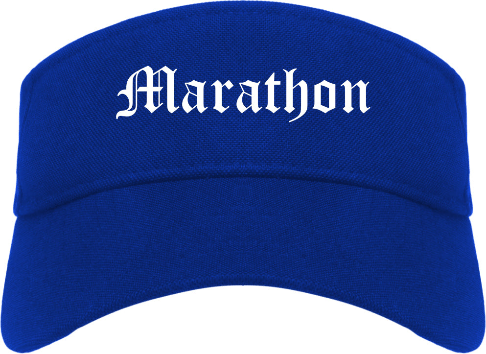 Marathon Florida FL Old English Mens Visor Cap Hat Royal Blue
