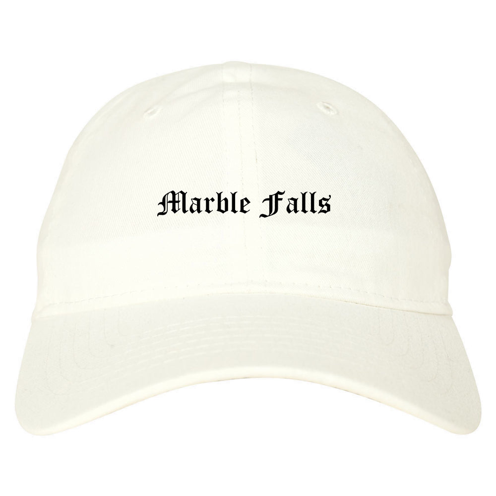 Marble Falls Texas TX Old English Mens Dad Hat Baseball Cap White