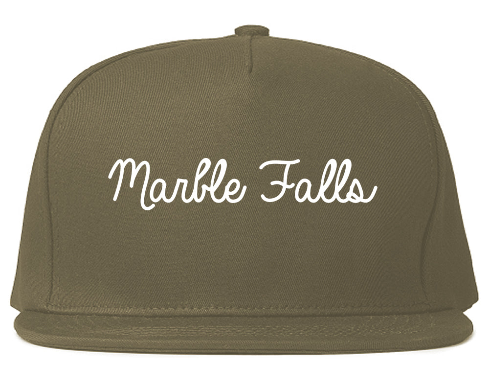 Marble Falls Texas TX Script Mens Snapback Hat Grey