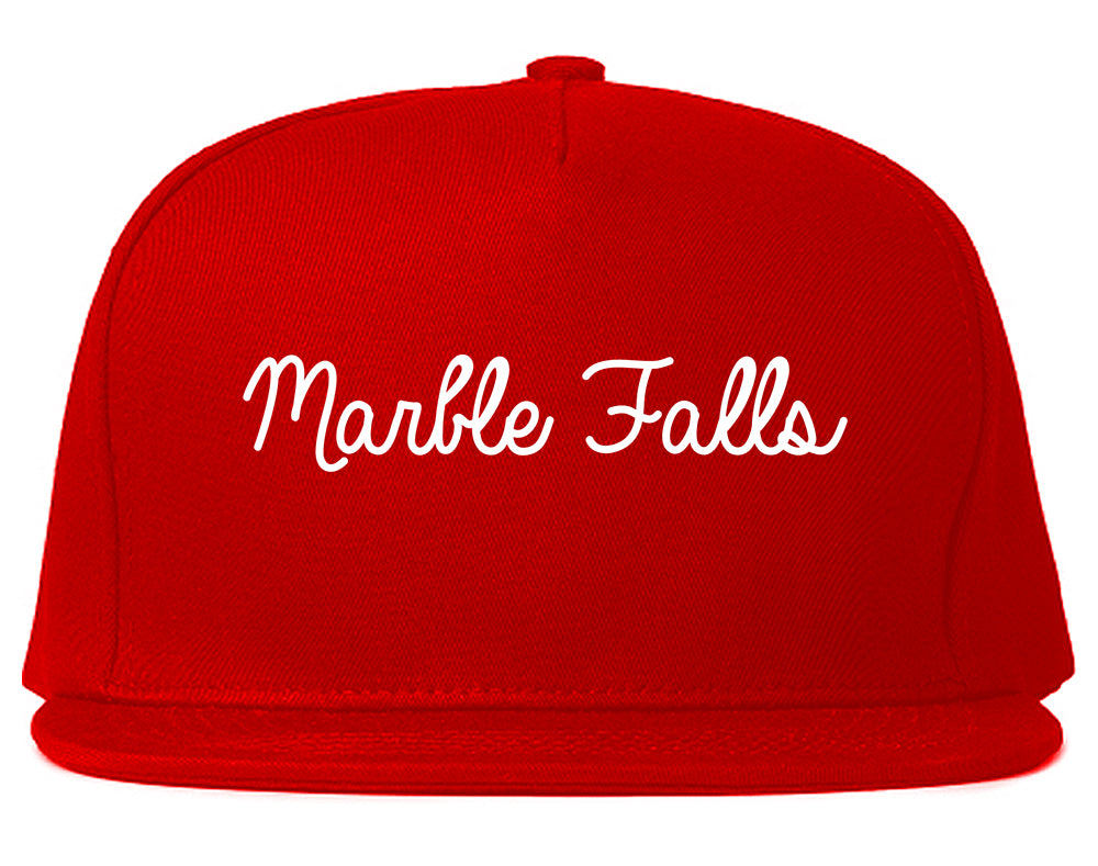 Marble Falls Texas TX Script Mens Snapback Hat Red