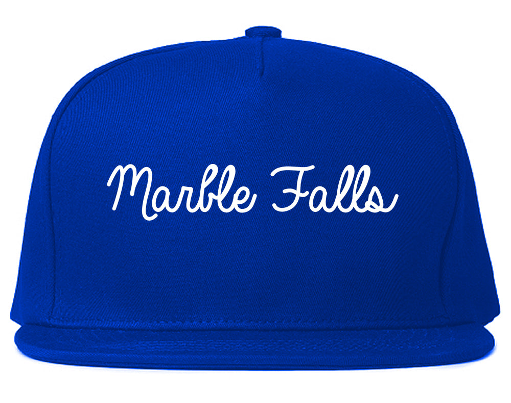 Marble Falls Texas TX Script Mens Snapback Hat Royal Blue