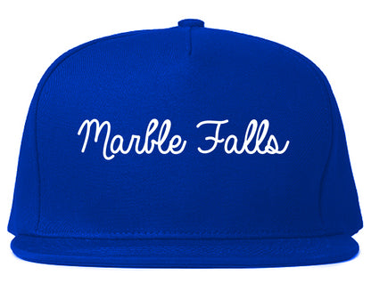 Marble Falls Texas TX Script Mens Snapback Hat Royal Blue