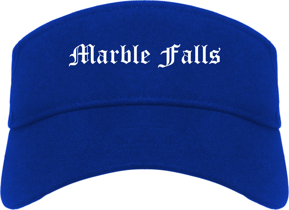 Marble Falls Texas TX Old English Mens Visor Cap Hat Royal Blue