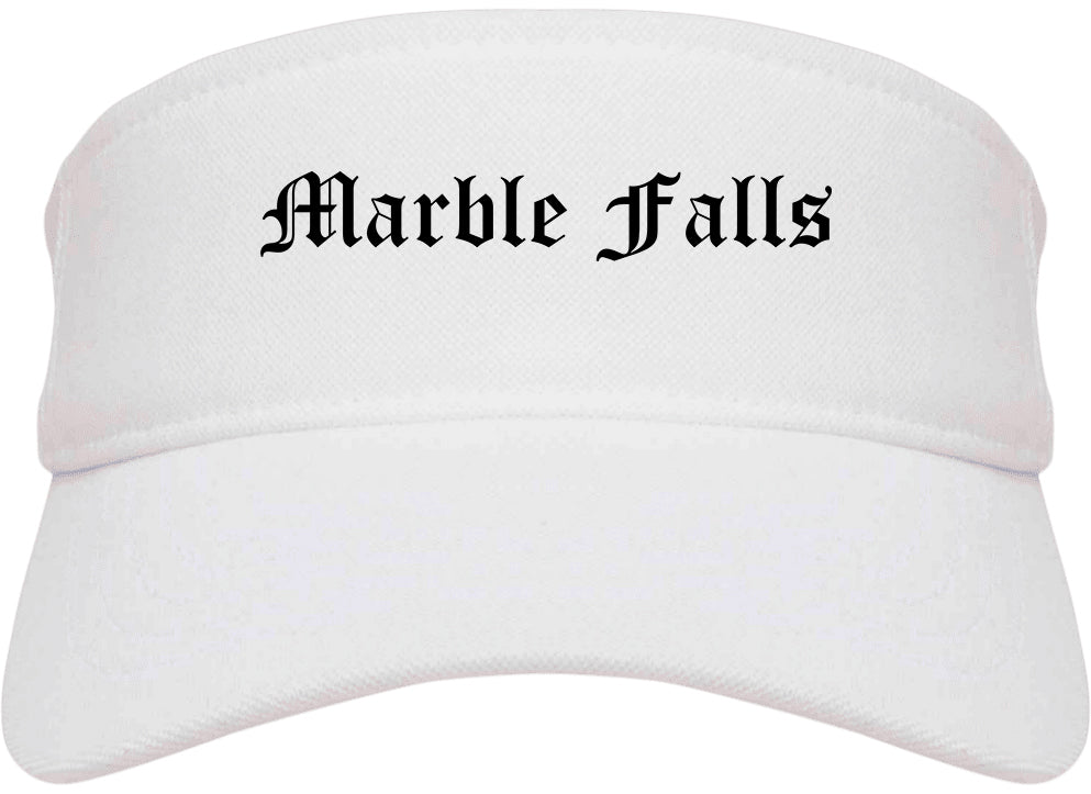Marble Falls Texas TX Old English Mens Visor Cap Hat White